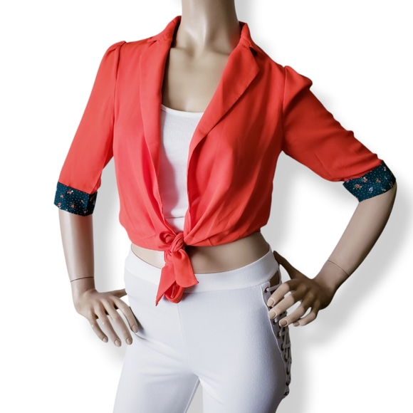 The Clothing Company Orange Front Knot Blouse With Green Contrast Sleeves - Picture 5 of 8